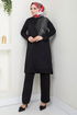 La Pierre À Motifs Hijab Équipe 6040UZ1029-M Noir - Thumbnail