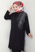 La Pierre À Motifs Hijab Équipe 6040UZ1029-M Noir - Thumbnail