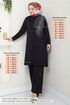 La Pierre À Motifs Hijab Équipe 6040UZ1029-M Noir - Thumbnail