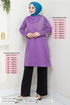La Pierre À Motifs Hijab Équipe 6040UZ1029-M Sombre Lilas & Noir - Thumbnail