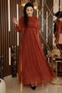 La Pierre Détaillé Argenté Mousseline Robe de soirée Tuile MIH19113 - Thumbnail