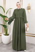 Laçage Détaillé Hijab Ferace 0034BGS895-L Kaki - Thumbnail