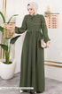 Laçage Détaillé Hijab Ferace 0034BGS895-L Kaki - Thumbnail