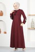 Laced Up Dress MSL8006 Burgundy - Thumbnail