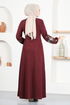 Laced Up Dress MSL8006 Burgundy - Thumbnail