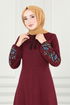 Laced Up Dress MSL8008 Burgundy - Thumbnail