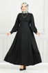 Lacing Detailed Dress 15962BSK984-M Black - Thumbnail