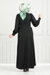 Lacing Detailed Dress 15962BSK984-M Black - Thumbnail