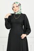 Lacing Detailed Dress 15962BSK984-M Black - Thumbnail