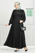 Lacing Detailed Dress 15962BSK984-M Black - Thumbnail