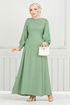 Lacing Detailed Dress 15962BSK984-M Unripe almond - Thumbnail