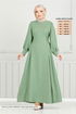 Lacing Detailed Dress 15962BSK984-M Unripe almond - Thumbnail