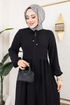 Lacing Detailed Hijab Ferace 0034BGS895-M Black - Thumbnail