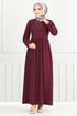 Le Titre Caoutchouté Hijab Robe 22034UKB929-L Bourgogne - Thumbnail