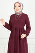 Le Titre Caoutchouté Hijab Robe 22034UKB929-L Bourgogne - Thumbnail