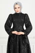 Le Titre Lacé Hijab Robe de soirée 5611END900-L Noir - Thumbnail