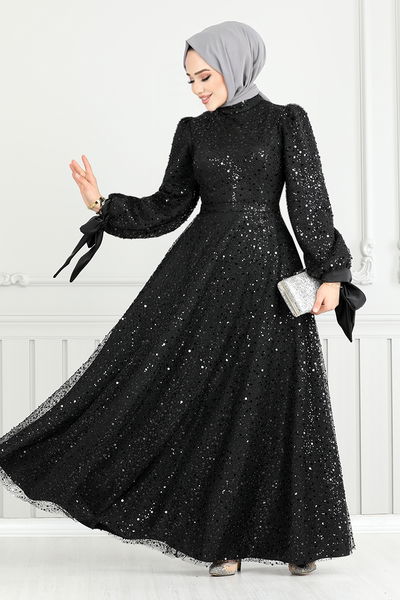 MRV E.N.D. - Le Titre Lacé Hijab Robe de soirée 5611END900-L Noir