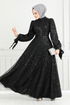 Le Titre Lacé Hijab Robe de soirée 5611END900-L Noir - Thumbnail