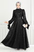 Le Titre Lacé Hijab Robe de soirée 5611END900-L Noir - Thumbnail