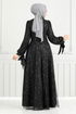 Le Titre Lacé Hijab Robe de soirée 5611END900-L Noir - Thumbnail
