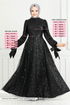 Le Titre Lacé Hijab Robe de soirée 5611END900-L Noir - Thumbnail