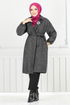 Line Detail Herringbone Coat 211EVO1065-M Pattern 1 Black - Thumbnail