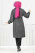 Line Detail Herringbone Coat 211EVO1065-M Pattern 1 Black - Thumbnail