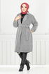 Line Detail Herringbone Coat 211EVO1065-M Pattern 1 Ecru - Thumbnail