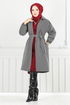 Line Detail Herringbone Coat 211EVO1065-M Pattern 1 Grey - Thumbnail