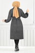 Line Detail Herringbone Coat 211EVO1065-M Pattern 2 Black - Thumbnail