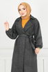 Line Detail Herringbone Coat 211EVO1065-M Pattern 2 Black - Thumbnail