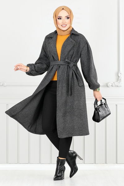 MRV E.V.O. - Line Detail Herringbone Coat 211EVO1065-M Pattern 2 Black