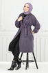 Line Detail Herringbone Coat 211EVO1065-M Pattern 2 Dark Lilac - Thumbnail