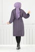 Line Detail Herringbone Coat 211EVO1065-M Pattern 2 Dark Lilac - Thumbnail