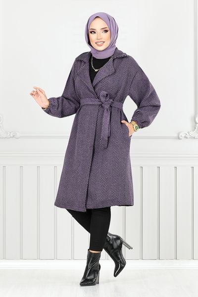 MRV E.V.O. - Line Detail Herringbone Coat 211EVO1065-M Pattern 2 Dark Lilac