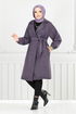 Line Detail Herringbone Coat 211EVO1065-M Pattern 2 Dark Lilac - Thumbnail