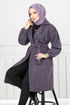 Line Detail Herringbone Coat 211EVO1065-M Pattern 2 Dark Lilac - Thumbnail