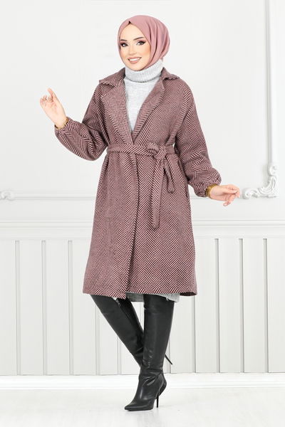 MRV E.V.O. - Line Detail Herringbone Coat 211EVO1065-M Pattern 2 Dark Rose Kurusu