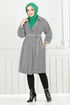 Line Detail Herringbone Coat 211EVO1065-M Pattern 2 Ecru - Thumbnail