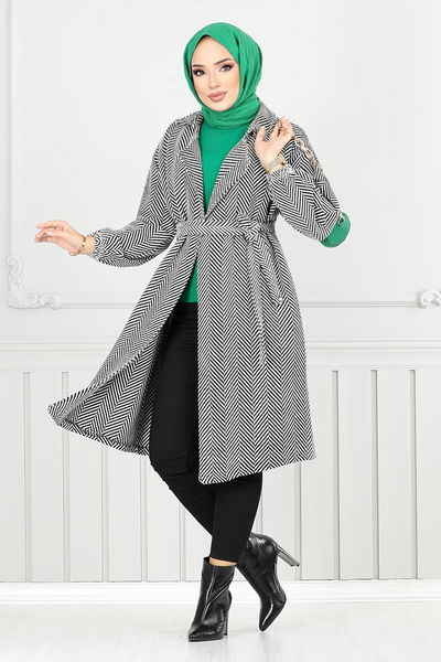 MRV E.V.O. - Line Detail Herringbone Coat 211EVO1065-M Pattern 2 Ecru