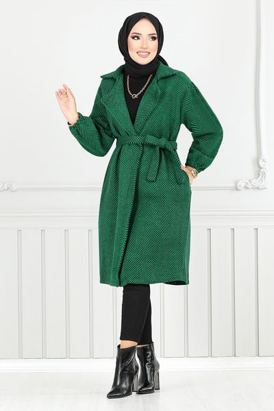 MRV E.V.O. - Line Detail Herringbone Coat 211EVO1065-M Pattern 2 Emerald