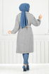 Line Detail Herringbone Coat 211EVO1065-M Pattern 2 Grey - Thumbnail