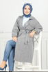 Line Detail Herringbone Coat 211EVO1065-M Pattern 2 Grey - Thumbnail