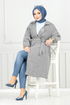 Line Detail Herringbone Coat 211EVO1065-M Pattern 2 Grey - Thumbnail