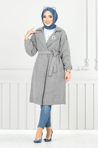 MRV E.V.O. - Line Detail Herringbone Coat 211EVO1065-M Pattern 2 Grey