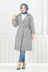 Line Detail Herringbone Coat 211EVO1065-M Pattern 2 Grey - Thumbnail