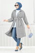 Line Detail Herringbone Coat 211EVO1065-M Pattern 2 Grey - Thumbnail