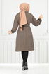 Line Detail Herringbone Coat 211EVO1065-M Pattern 2 Latte - Thumbnail