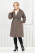 Line Detail Herringbone Coat 211EVO1065-M Pattern 2 Latte - Thumbnail