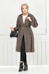 Line Detail Herringbone Coat 211EVO1065-M Pattern 2 Latte - Thumbnail